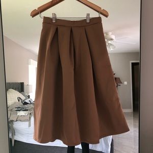 Boohoo Box Pleat Midi Skirt camel/brown